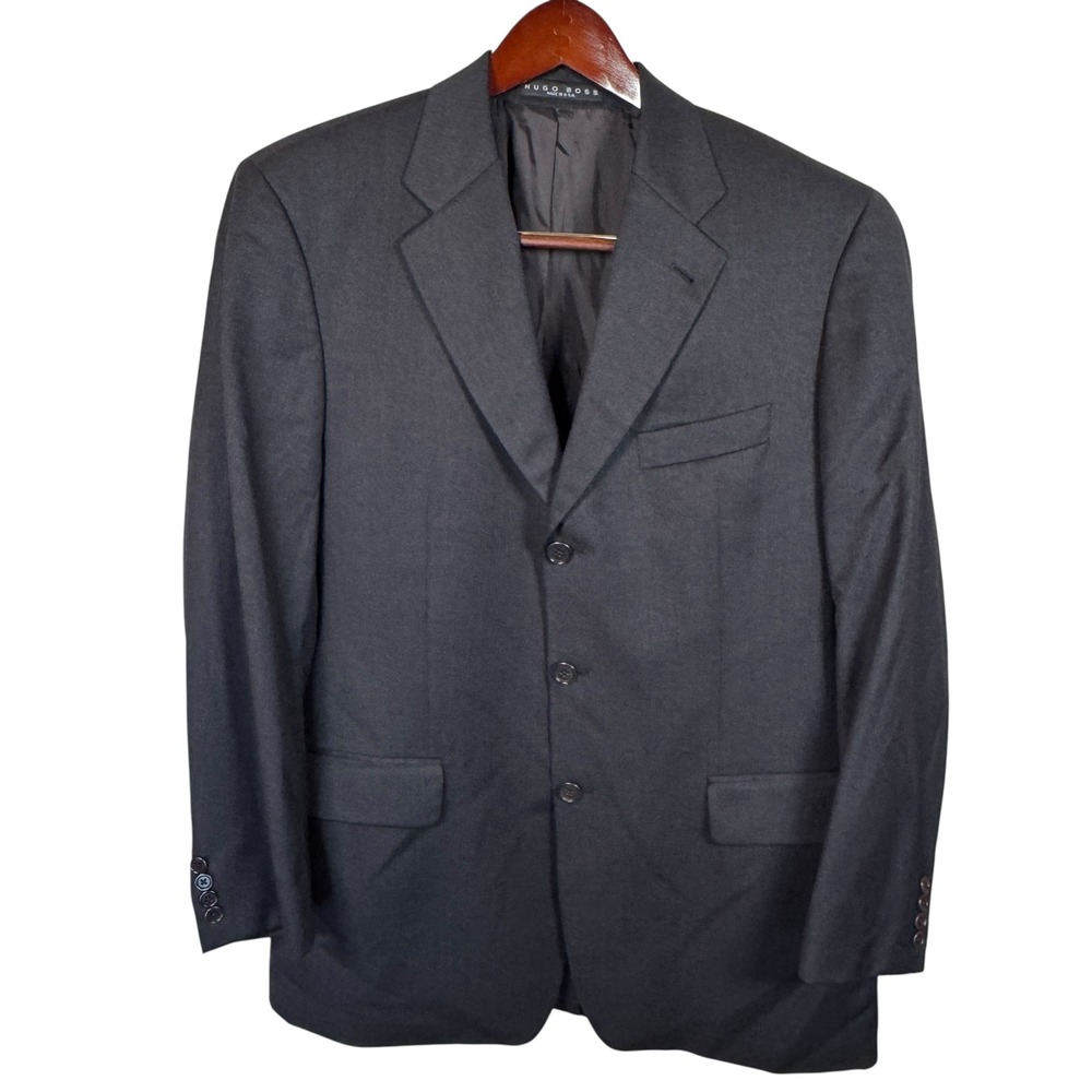 Hugo Boss Suit Jacket Men Black‎ Blazer Super 100 Made in USA Menswear Preppy